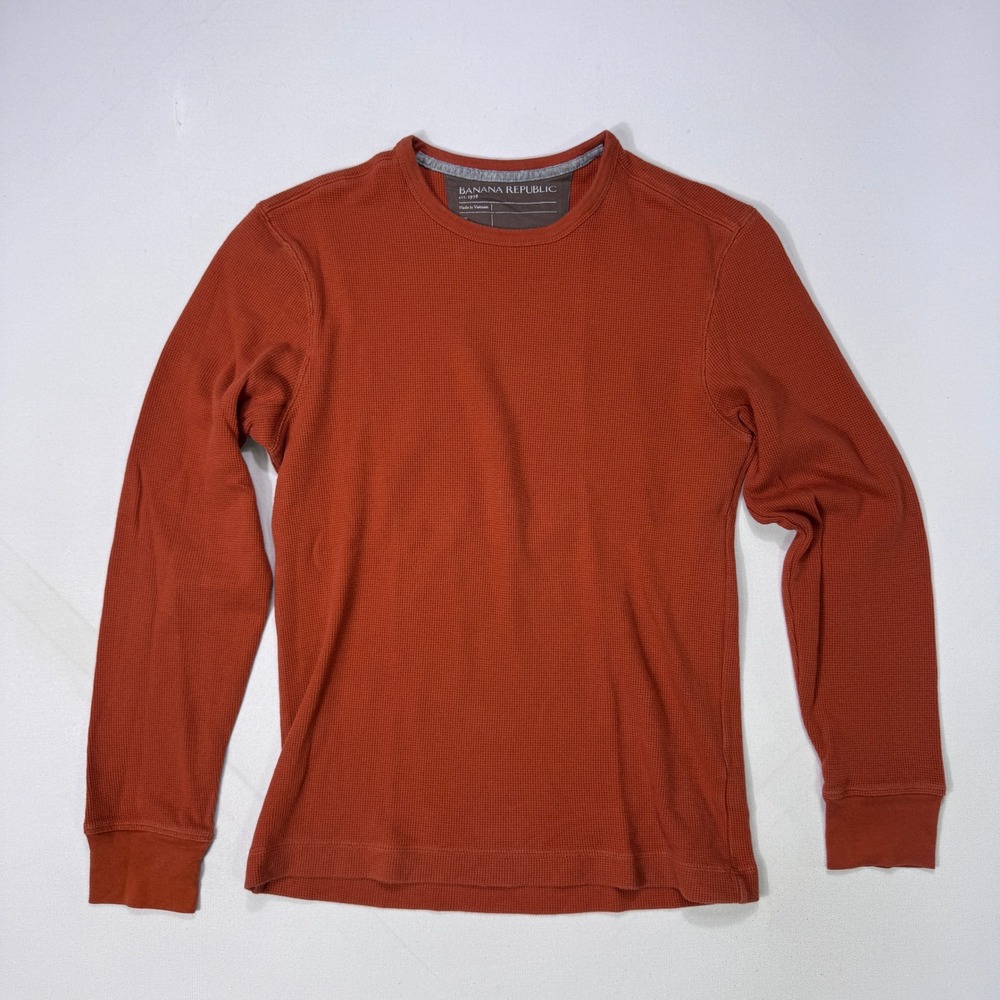 Banana Republic Mens Small Orange Waffle Knit Crewneck Thermal Shirt Outdoor